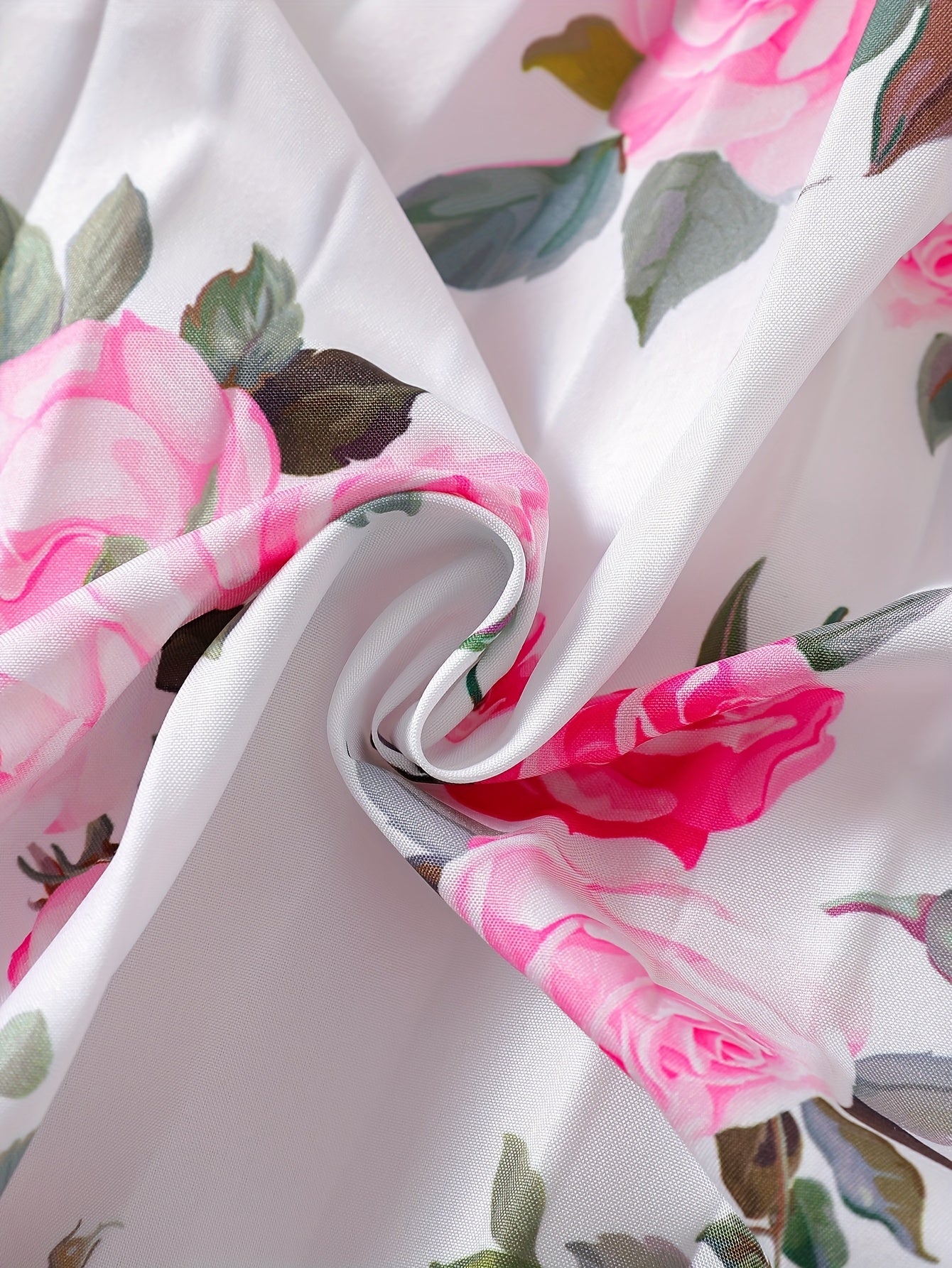 1pc Girls' Floral Print A-Line Dress with Ruffled Neckline & Pink Bow Belt - 100% Polyester, Machine Washable, Spring/Summer Casual Wear for Youngsters, Dresses for Girls